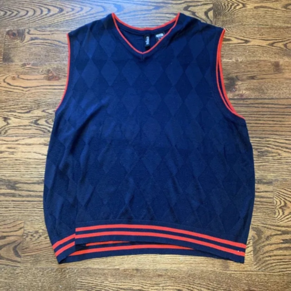 Empra Mens Diamond Blue Front Vest, Red Trim, Acrylic, Size 5X